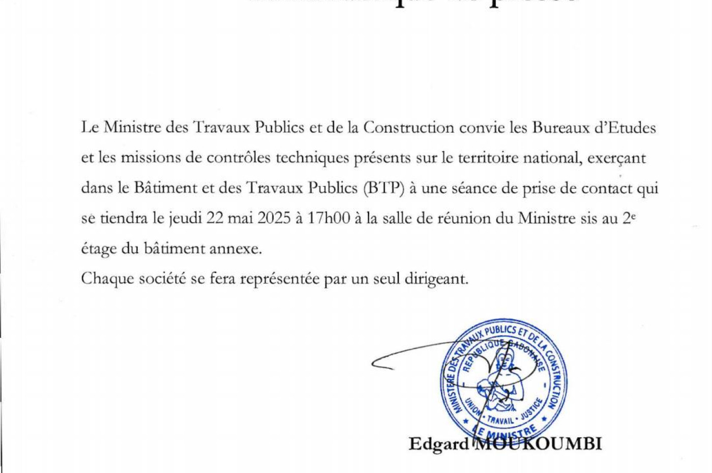 Ministère des travaux Publics...