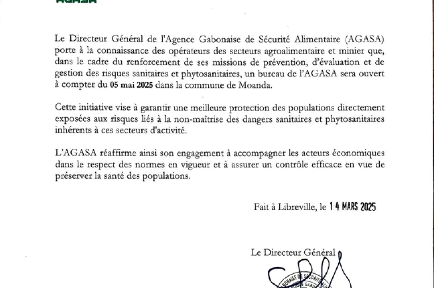 AGASA: ouverture de bureau